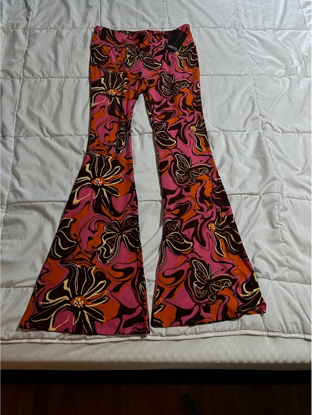 NEW 1960’s Flower Pink Bell Bottom Pants Hippie Halloween Costume Juniors 11/13